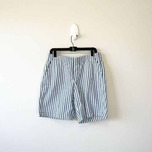 Lands End Striped Pull On Bermuda Shorts Blue White Summer Beach Petite Size 12 - Picture 3 of 10